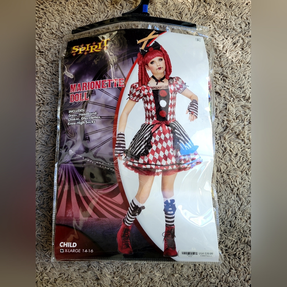 Spirit Childs X-large(14-16)Marionette Doll Costume - Red, Black, and White